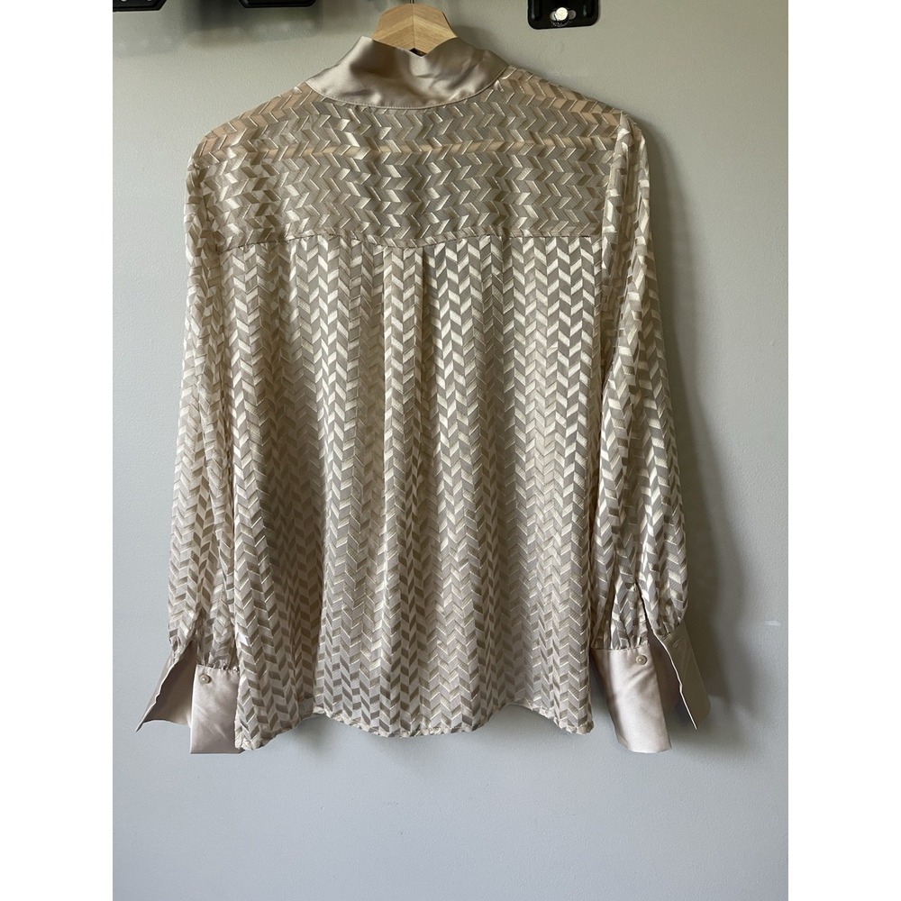 Women's Blouse Buss/dress Style, Size L, Beige, Long Sleeve With Neck Tie - Picture 2 of 5